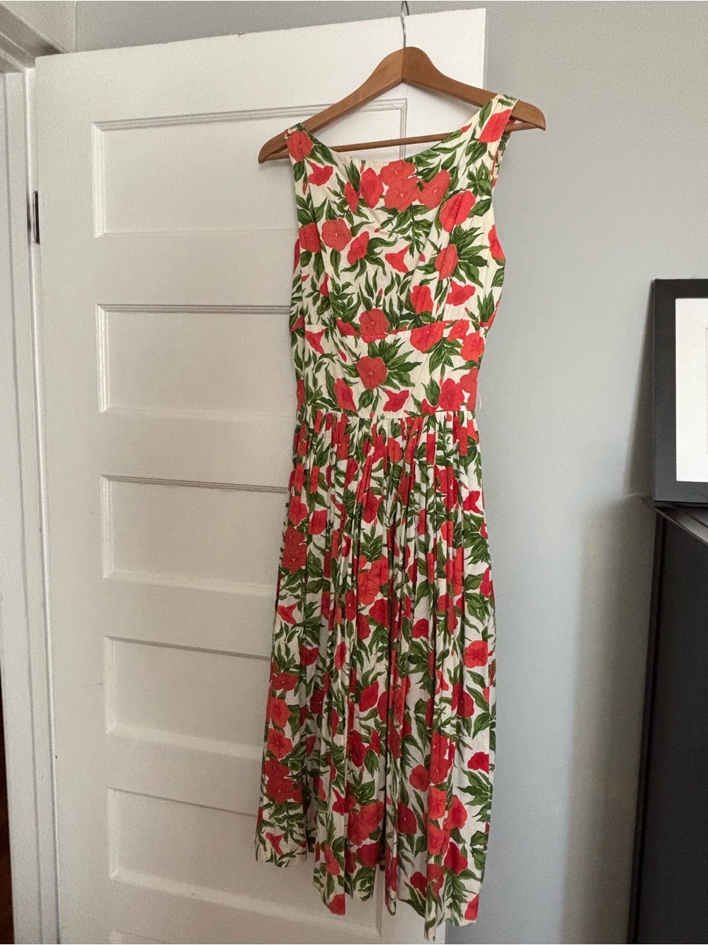 Vintage Red, White, and Green Floral Sundress (S)